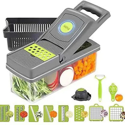 16-in-1 Vegetable Chopper & Slicer with Colander and Storage Container | Manual Food Cutter & Dicer