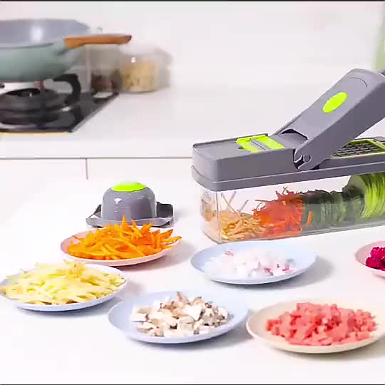 16-in-1 Vegetable Chopper & Slicer with Colander and Storage Container | Manual Food Cutter & Dicer