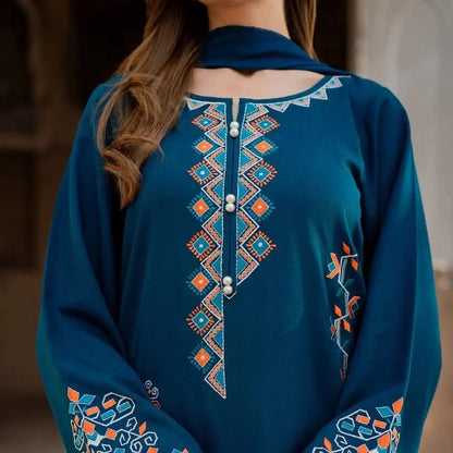 Exquisite Linen Embroidered Suit Set - 3 Pcs