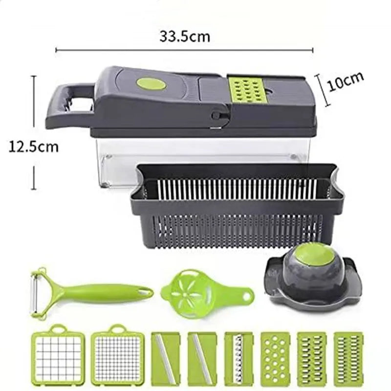 16-in-1 Vegetable Chopper & Slicer with Colander and Storage Container | Manual Food Cutter & Dicer