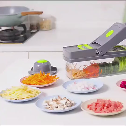 16-in-1 Vegetable Chopper & Slicer with Colander and Storage Container | Manual Food Cutter & Dicer