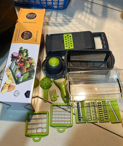 16-in-1 Vegetable Chopper & Slicer with Colander and Storage Container | Manual Food Cutter & Dicer